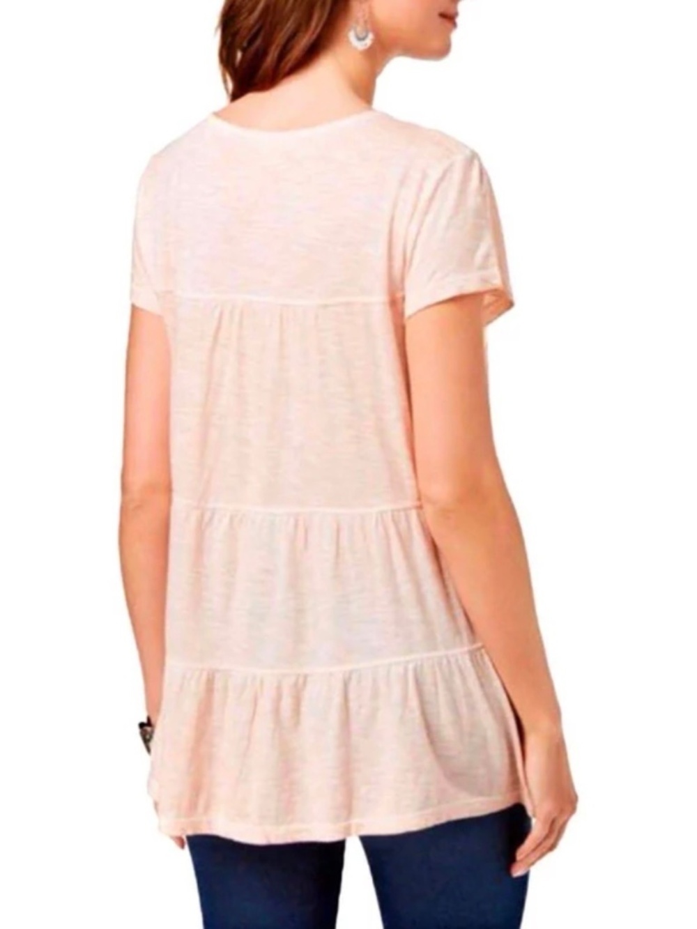 Style & Co Embellished Scoop Neck Tiered Blush Pink Top NWT Medium - Picture 2 of 3